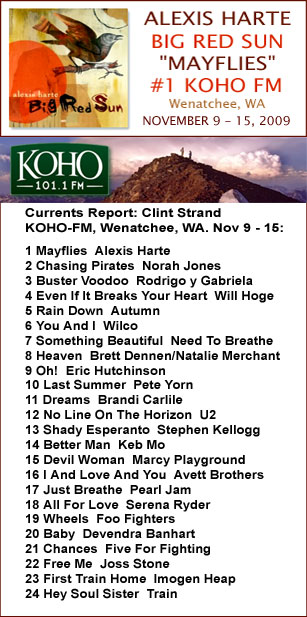 Alexis Harte's Mayflies song is number one on KOHO FM!